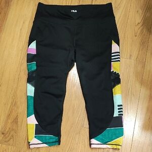Fila Black Leggings with Colorful Geometric Patterns